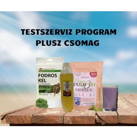 TESTSZERVIZ PROGRAM PLUSZ CSOMAG (Testszerviz Fodroskel por, Testszerviz Bio Almaecet 500 ml, Testszerviz Extra Vegán fehérje por)