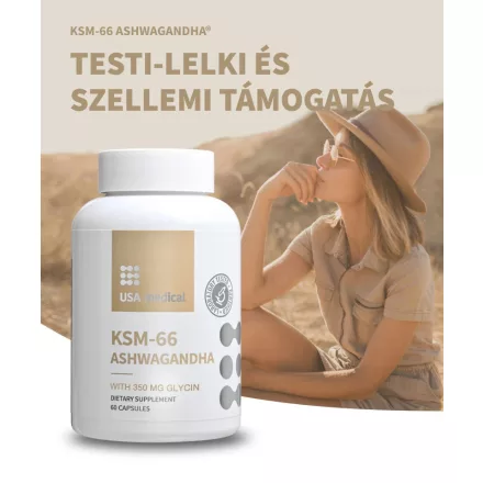 USA Medical Ashwagandha® KSM66 kapszula glicinnel 60 db