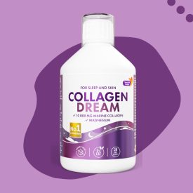 Swedish Nutra Collagen Dream 10 000 mg bogyós ízű kollagén ital flakonja színes háttér előtt